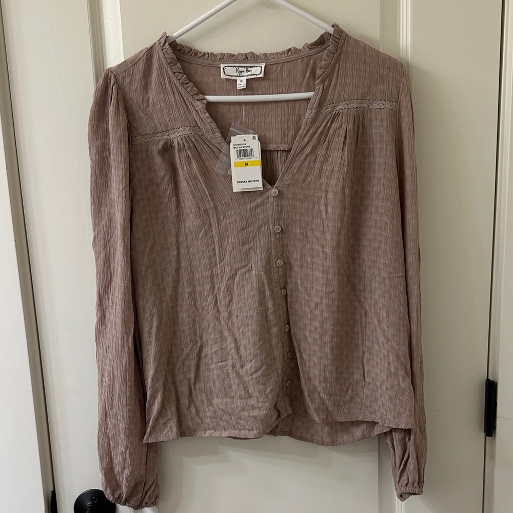 Hippie Rose Mocha Stone Button-Up Blouse